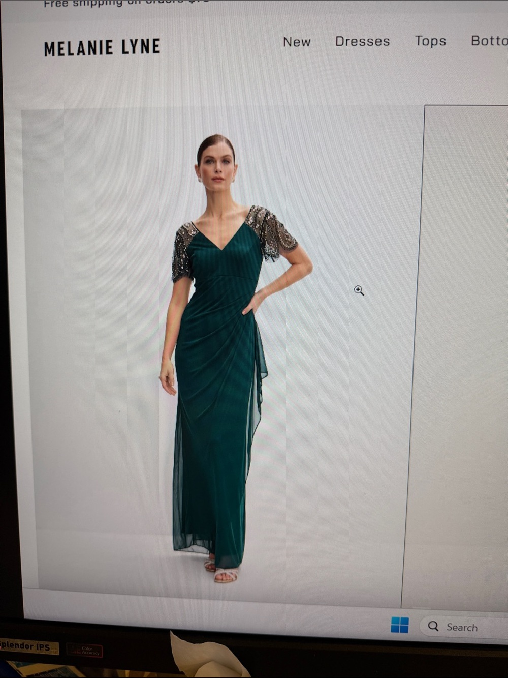 Melanie Lyne New Elegant Teal V-Neck Evening Dress with Beaded Lace Cap Sleeves
